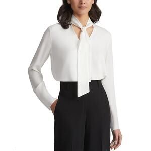 Lafayette 148 New York Women Cloud Tie-Neck 100% Silk Blouse Size Medium